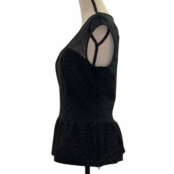 HEARTSOUL Black Sheer Mesh Leopard Peplum Blouse L - Picture 3 of 10